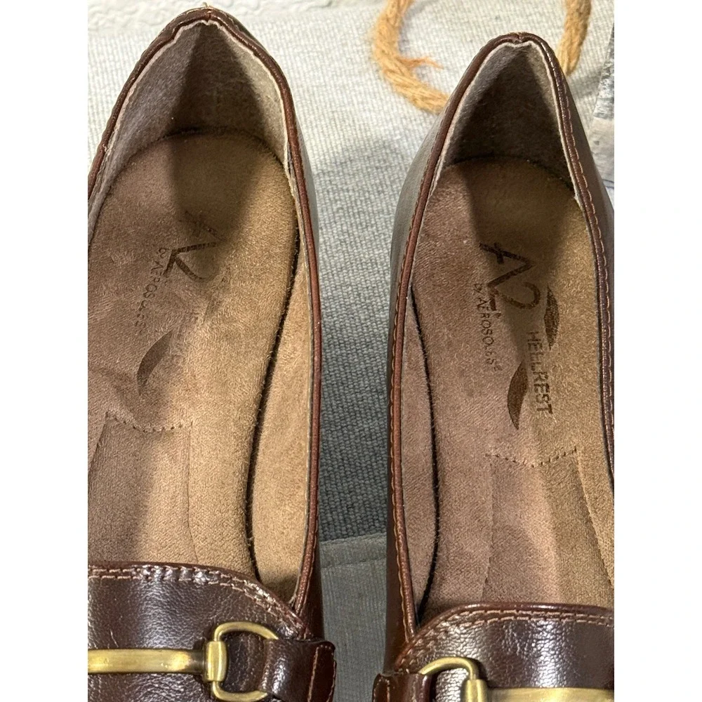 A2 by Aerosoles Womens Brown Wedge Loafer Horse Bit Buckle Size 8 Love Story
